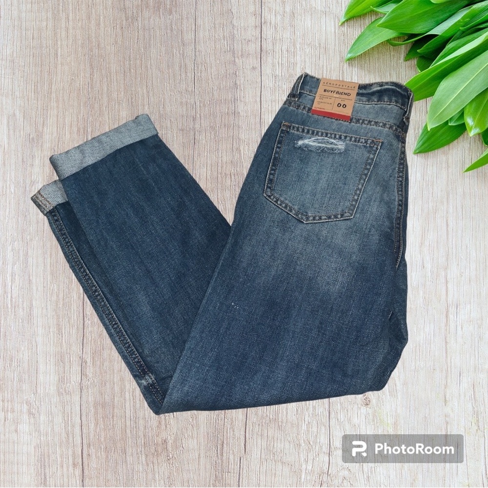 NWT Aeropostale Blue Distressed Boyfriend Jeans Sz 00 (27”ins) - Picture 2 of 6